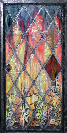 kristallnacht night of broken glass. stained-glass window frame
